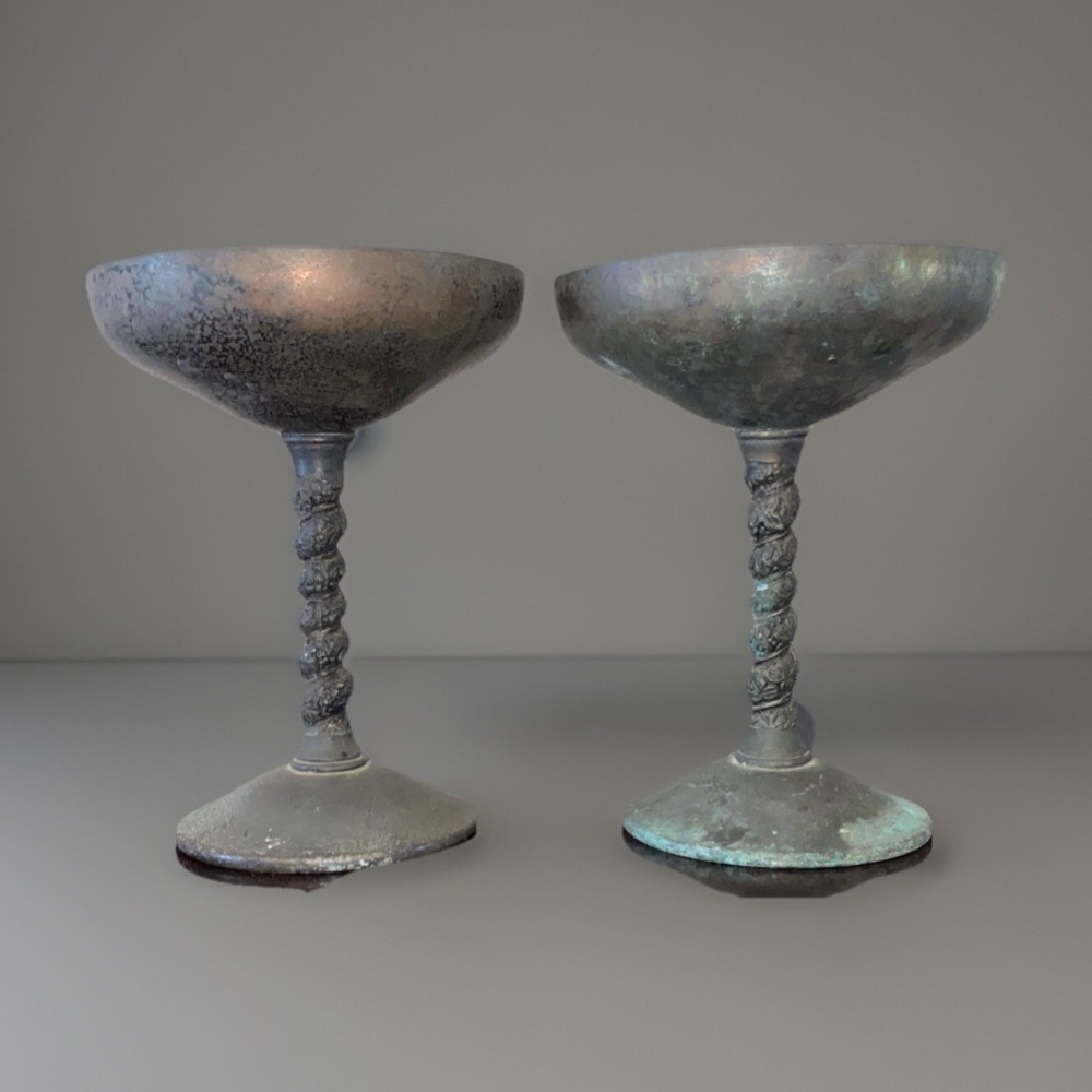 Vintage PAIR Valero EPB Silver Spain Gothic WEDDING GOBLETS Champagne Stem Cups